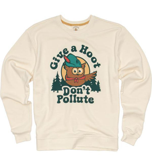 GIVE A HOOT DONT POLLUTE CREWNECK SWEATSHIRT
