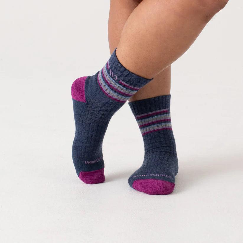 WOMENS MULTI STRIPE MIDWEIGHT MICRO CREW SOCK