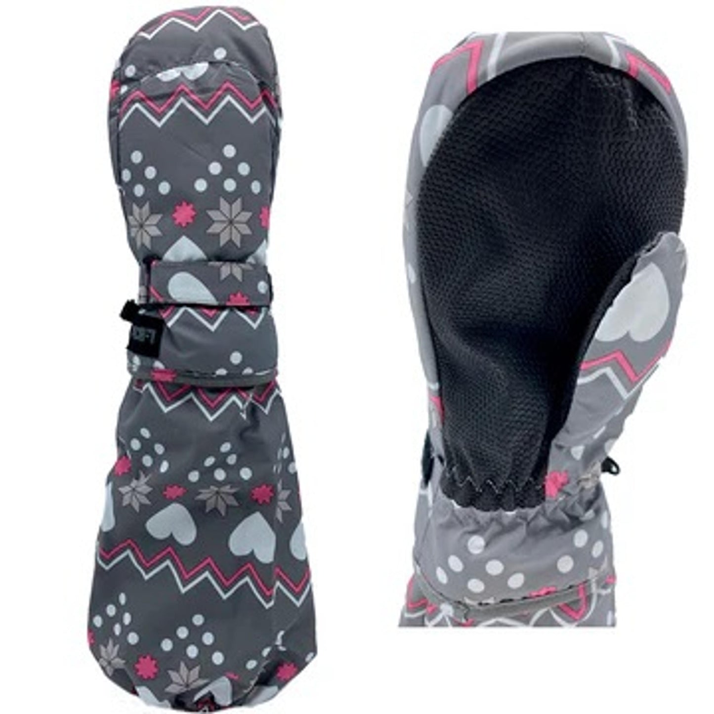 GIRLS GREY HEARTS MITTEN