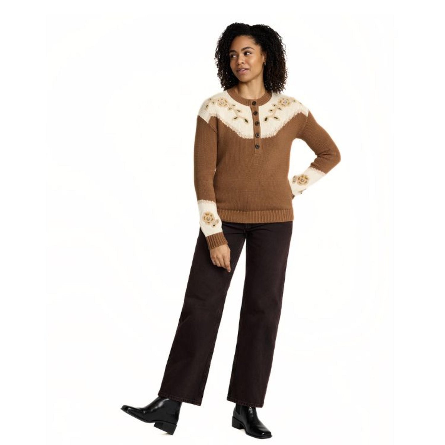 WESTERN FLORAL HENLEY SWEATER