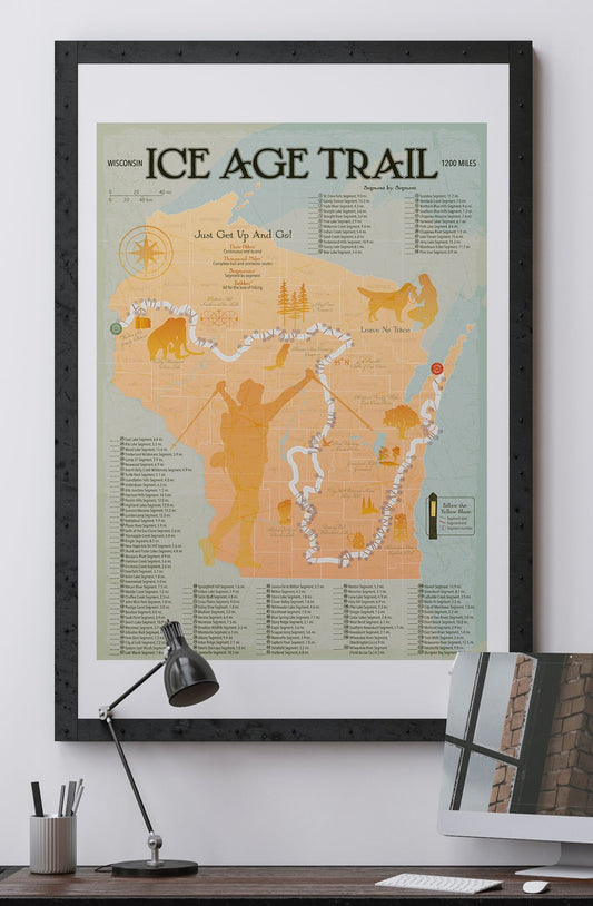 ICE AGE TRAIL CHECKLIST MAP POSTER 18X24